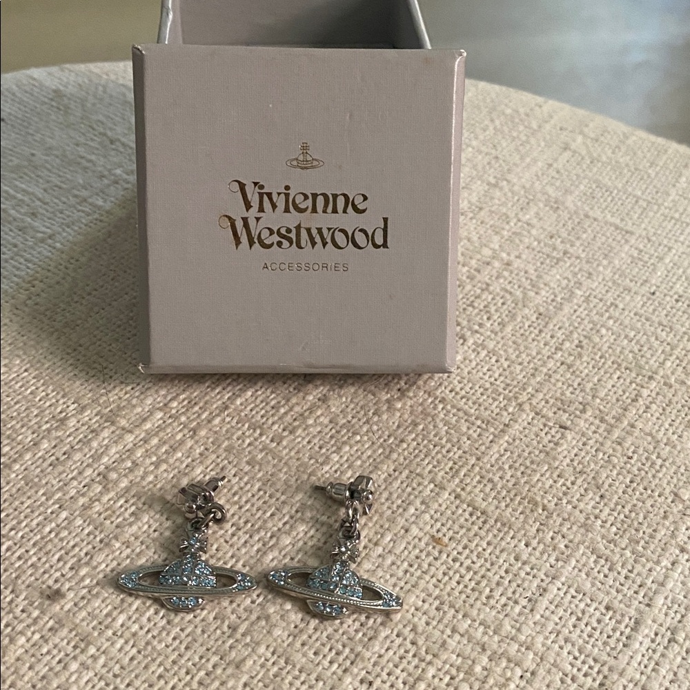 Vivienne Westwood Silver and Blue Rhinestones Orb Earrings